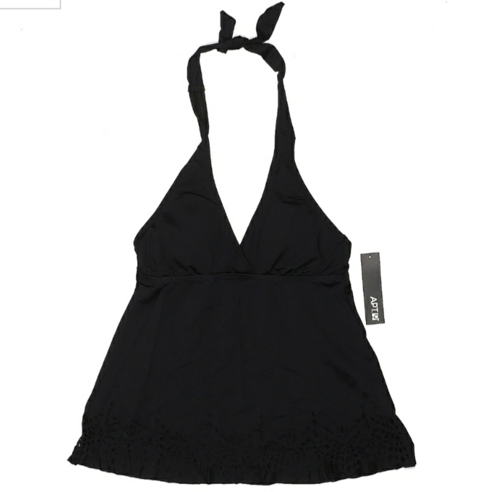 NWT Apt. 9 Black Tankini Swim Top Halter Tie Closure Back Women's Small S V-Neck